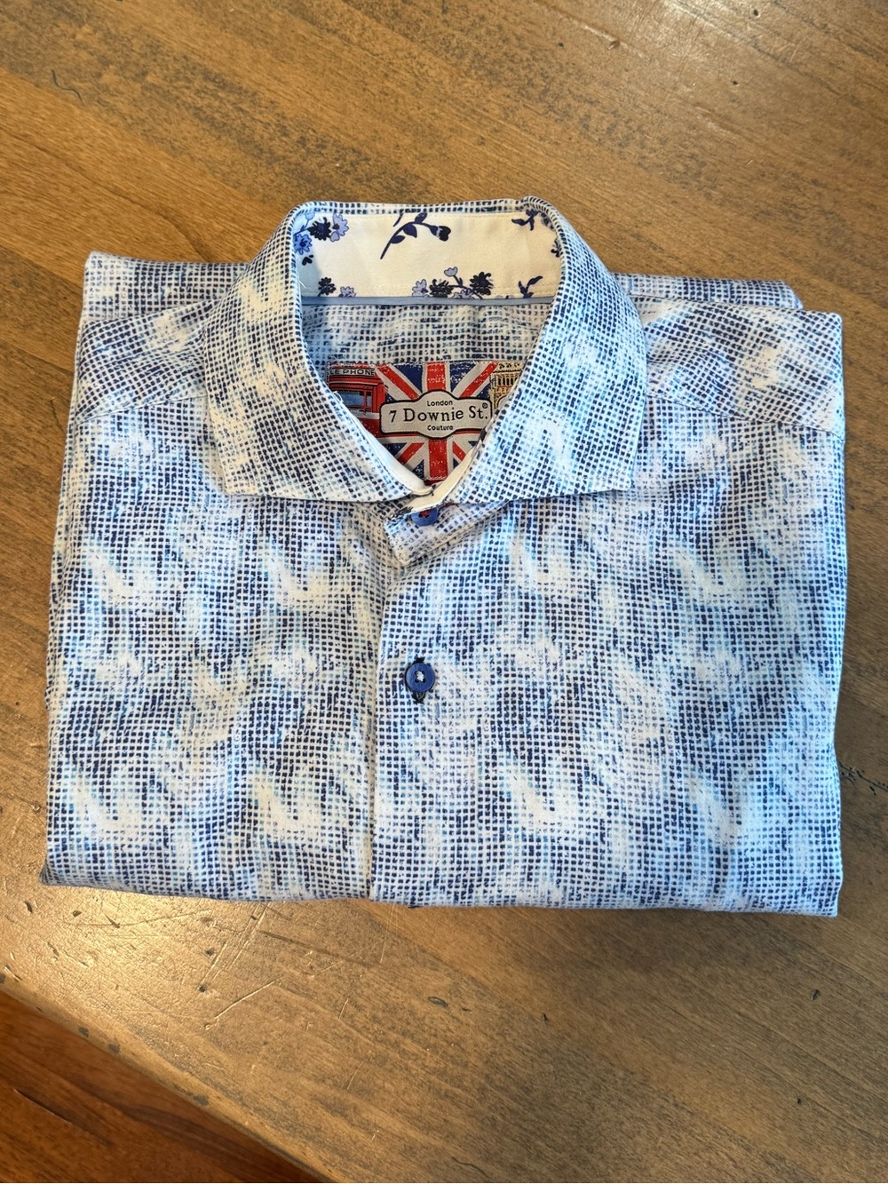 7 Downie Street Couture Men’s Blue Patterned Casual Button-Down Shirt